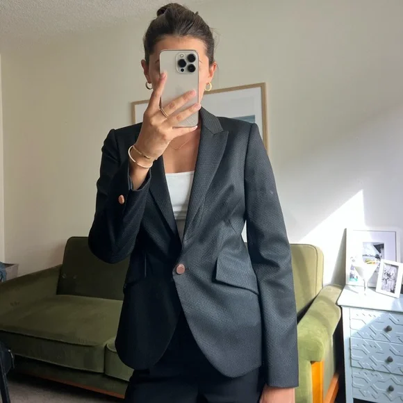Ted Baker Textured Black Blazer & Suit Pant, Size 0 - Picture 2 of 9